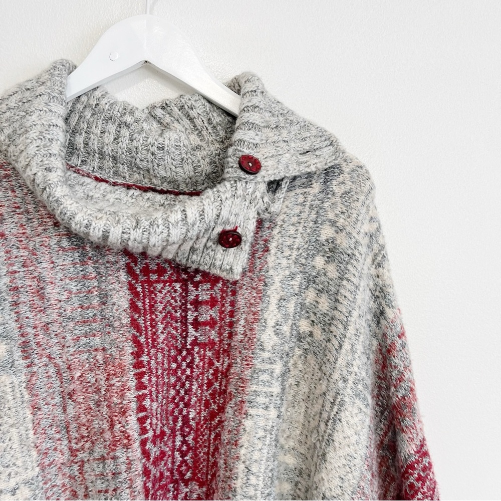 BOGO! Free People Willow Fair Isle Poncho Sweater Button Funnel Neck Size XS - Picture 5 of 10